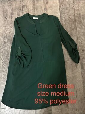 Forest Green Shift Dress with Button Tab Sleeves